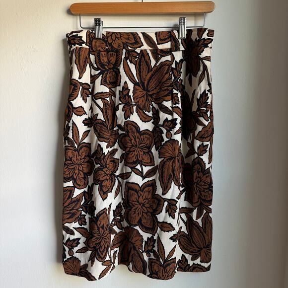 Jones New York Vintage Floral Skirt Brown & Cream Rayon Blend Size 10 - Picture 4 of 6